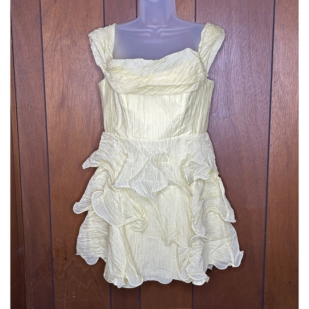 Billy J‎ Lanelle Mini Dress 10 Yellow Ruffle Romantic Fairy Coquette Bridal Core